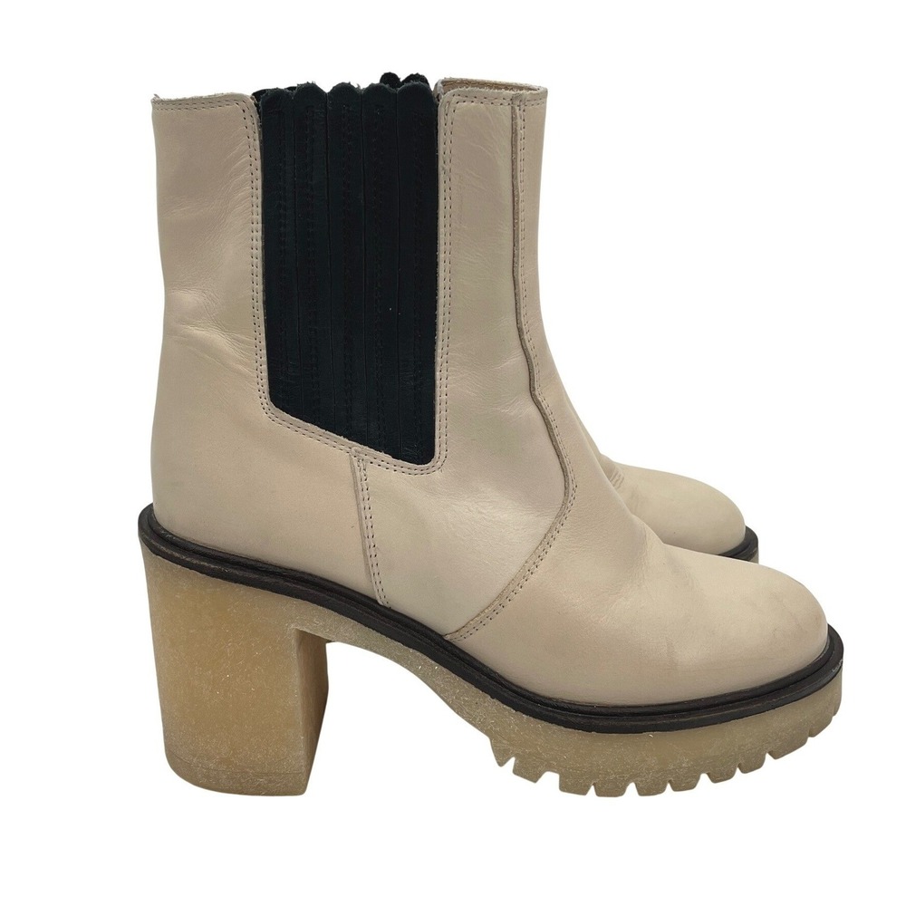 Free People Ankle Boots Womens 38.5 Beige Lug Sole Platform‎ Block Heel 8.5